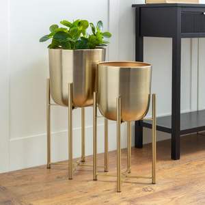 Grand pot de jardin dôme en métal pour intérieur et extérieur, ensemble de 2 pots amovibles avec support doré, 19-22 pouces, durable, écologique et décoratif - Product Image 2