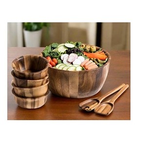 6 Inch Disposable Printed Wooden Acacia Salad Serving <b>Bowl</b> <b>Set</b> for Party Use-Factory Wholesale Price - Product Image 6