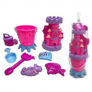 Set di sabbia rosa a forma di castello, 7 pezzi, con secchio, paletta e stampi per il gioco dei bambini, 15x45x17 cm - Product Image 2