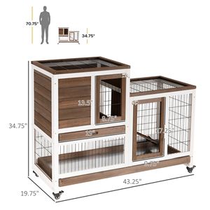 Casetta per Conigli in Legno di Abete Massiccio con Ruote, Vassoio Rettangolare Rimovibile, Arredamento per Animali Domestici, per Pollaio, Marrone - Product Image 3