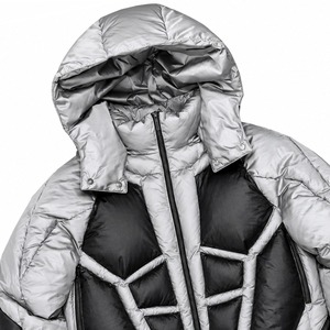 Custom Silver and Black Finished Streetwear Hooded Puffer <b>Jacket</b> with Zip Front Design for Unisex <b>Winter</b> Wear - Product Image 4