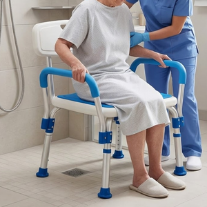 Chaise de douche réglable en aluminium avec accoudoirs |   Siège de bain antidérapant pour personnes âgées et handicapées, support médical sûr pour la salle de bain - Product Image 4