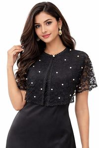 Poncho cape en dentelle noire pour femme avec embellissements en perles, boléro à manches courtes - Product Image 1