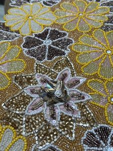 Embroidered Floral Table <b>Runner</b> Bohemian Home Decor <b>Washable</b> Yellow Pink Beaded Pattern - Product Image 3