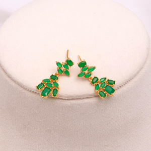 <b>Statement</b> Emerald Jewelry Set | Luxury Gold Plated Oval <b>Necklace</b> for Women Bridal Jewelry Party Wear <b>Necklace</b> - Product Image 4