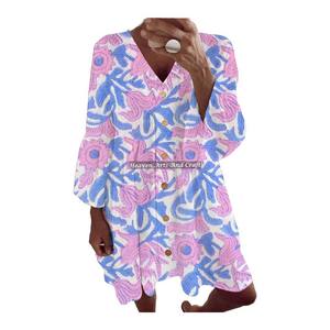 เดรสผ้าฝ้ายพิมพ์ลายโบโฮ สไตล์ยิปซี ทำมือ สำหรับผู้หญิง ไซส์พลัส ฟรีไซส์ เสื้อคลุมทูนิค ชุดฤดูร้อน ชุดไปทะเล ของขวัญสำหรับเธอ - Product Image 1