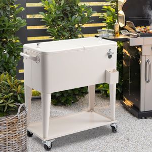 Caja de Plástico Rectangular Blanca de 80QT con Patas de Hierro, 87.5*38.5*91cm, Carro de Aislamiento para Congelador, para Enfriamiento al Aire Libre - Product Image 1