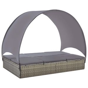 <b>Double</b> Sun Lounger with <b>Canopy</b> Gray Poly Rattan Lounge <b>Bed</b> - Product Image 2