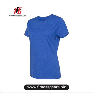 Women's O-Neck Short Sleeve T-Shirt Solid Blue Breathable Knitted Cotton Casual Wear All Seasons - Product Image 3
