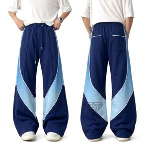 Pantalon de survêtement ample pour homme, coupe décontractée, blocs de couleur, jambe large, cordon de serrage, léger, pour entraînement et détente - Product Image 1
