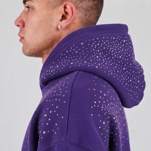 Sudadera con Capucha Exclusiva para Hombre, Talla Grande, Color Morado, con Bolsillos con Tachuelas, Estilo Urbano, Fabricación Personalizada OEM ODM - Product Image 4