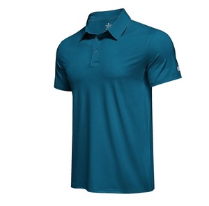 Polo à manches courtes pour homme, couleur turquoise, tricoté, séchage rapide, couleur unie, style décontracté, logo sur la manche gauche - Product Image 1