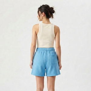 Shorts de sport amples pour femme en molleton de coton, taille mi-haute avec cordon de serrage, décontractés, coupe régulière, écologiques, respirants, pour la course - Product Image 2