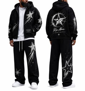 Manufacturer Custom Oversize 500 Gsm Applique Patch <b>Zip</b> <b>Ups</b> Men's Distressed Heavywieght Tracksuit - Product Image 2