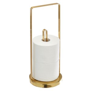 Porte-rouleau de papier toilette moderne en laiton doux sur pied avec base surélevée et poignée de transport, pour rouleaux géants - Product Image 5