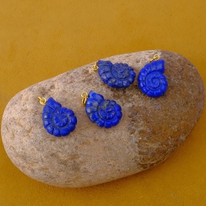 Natural Brass Carved Nautilus Shell Charm <b>Pendant</b> Gold Plated Bail Handmade Blue Carving Gemstone Jewelry - Product Image 5