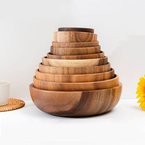 Nouvel ensemble de bols en bois avec pinces de service, grands bols pour fruits, céréales et pâtes, en bois de manguier bleu, diamètre et hauteur variés, exportation mondiale Falak - Product Image 1