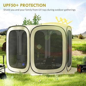 Beige 11 X 11ft UPF50+ Pop up Screen Tent Portable <b>Camping</b> Gazebo Screen House with Carry Bag - Product Image 6