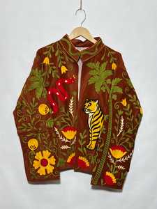 Beautifully Detailed Tiger Snake Palm Tree Statement Rust Suzani Floral Boho Outwear <b>Coat</b> Hand Embroidered Suzani <b>Velvet</b> Jacket - Product Image 2