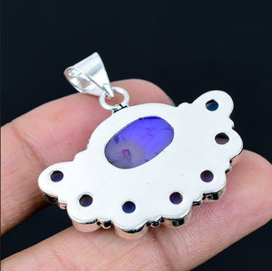Pendentif demi-fleur classique en opale laiteuse plaqué argent 925, collier floral, bijou de mariage pour femme - Product Image 3
