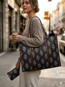 Conjunto de Bolsos de Tela Jacquard Hechos a Mano – Motivo Floral Étnico – Bolsa de Oficina y Viaje – Calidad de Exportación de Lujo - Product Image 2