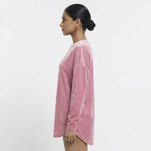 T-shirt en velours à manches longues pour femme avec logo personnalisé, de haute qualité, uni, extensible, doux, décontracté, vêtements de mode en gros - Product Image 6