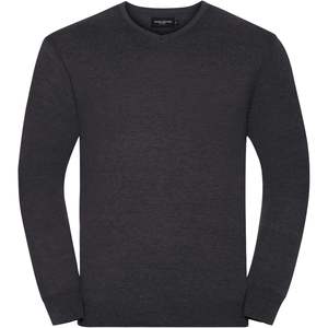 Pull à col en V surdimensionné pour homme, collection personnalisée, tricot, manches longues, logo imprimé, décontracté (gris chiné M) - Product Image 1