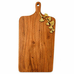 Planche à charcuterie ronde en bois sur mesure avec poignées en métal décoratives en forme de feuille pour la vaisselle des hôtels et restaurants de luxe - Product Image 3