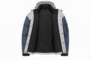 Blouson matelassé de luxe à capuche pour l'hiver, avec empiècement contrastant aux épaules, patch en PVC, poignets ajustables et ourlet incurvé rembourré - Product Image 5