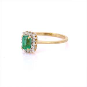 14K Solid <b>Gold</b> Emerald Diamond Statement <b>Ring</b> with Natural Stone - Product Image 3