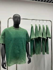 T-shirt Homme Oversize Vert Vintage Personnalisé, Teinture Ombrée par Trempage, Coton Épais, Lavage Minéral, Teinture par Pulvérisation, Ourlet Micro-Déchiré - Product Image 1