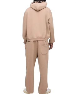 Ensemble de survêtement unisexe beige à capuche 2 en 1, manches longues, couleur unie, polyester/coton, pantalon de jogging décontracté, coupe ample, vêtements d'hiver - Product Image 3