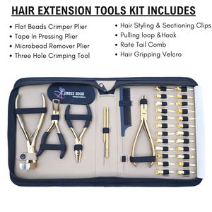 Professional Hair Extension Tool Kit Flat Bead Crimper Plier Tape In Pressing Microbead Remover <b>Hook</b> Threader Scissor <b>Clips</b> Comb - Product Image 2