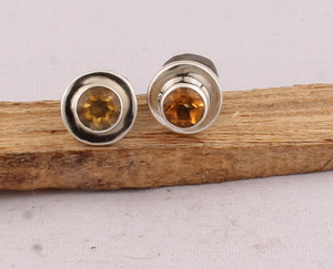 Natural Round Citrine Stud <b>Earrings</b> 925 Sterling <b>Silver</b> Vintage Style Yellow Gemstone Solitaire Studs Wholesale B2B Jewelry - Product Image 3