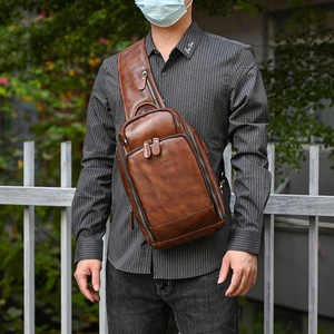 Bolso de Pecho de Cuero Genuino para Hombre, con Cierre de Cremallera, Multifuncional, Bandolera para Deportes al Aire Libre - Product Image 4