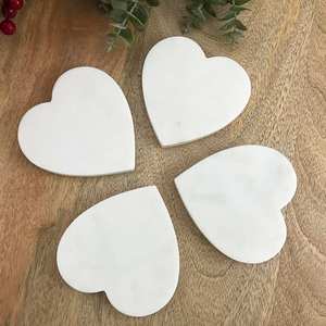 Natural White <b>Marble</b> Heart Shape Coaster <b>Set</b> With Elegant Stone Finish For Valentine’s Day Home Decor <b>Coffee</b> <b>Table</b> Protection - Product Image 6