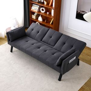 70-Inch Multi-Functional Cotton Linen <b>Sofa</b> <b>Bed</b> with <b>Foldable</b> Design Cup Holder Side Storage for Instant Living Room Switch - Product Image 5