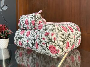 Floral Printed Quilted Cosmetic Bag Set with Zip Closure Elegant Multi-Function Toiletry Pouches - Product Image 2