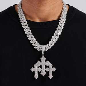 New Style High Quality Pass Diamond Tester Baguette Moissanite 925 Sterling Silver Three <b>Cross</b> Custom Hip Hop <b>Mens</b> <b>Cross</b> Pendant - Product Image 2