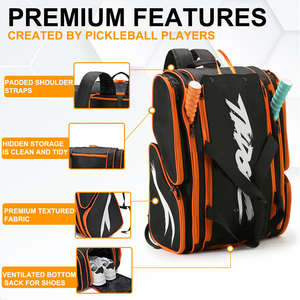 Sac de sport en nylon imperméable personnalisé avec logo, grande capacité 50-70L, pour raquettes de tennis, pickleball et badminton, avec compartiment à chaussures - Product Image 5