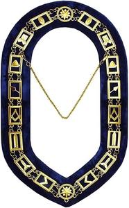 Insignes maçonniques Officier de Loge Bleue Sr. Collier en chaîne dorée Warden avec bijou et tablier, tablier joliment brodé à la machine - Product Image 3