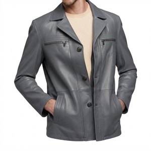 Chaqueta Blazer de Cuero Genuino para Hombre al por Mayor con Cuello Alto y Bolsillo Frontal con Cremallera, Impermeable y Transpirable, Abrigo Casual de Invierno - Product Image 1