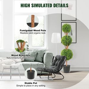 Topiari artificiali di bosso alti 48 pollici, a 3 sfere, piante verdi finte per matrimoni, set da 2 fioriere per topiari - Product Image 3