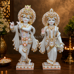 Statue de Radha Krishna en marbre |   Ensemble de statues Radha Krishna en marbre blanc |   Idole artisanale de Radha Krishna |   MALIYAS - Product Image 4