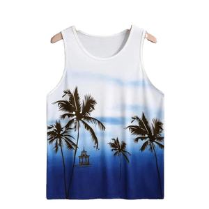 เสื้อกล้ามพิมพ์ลายต้นมะพร้าวสำหรับผู้ชาย, เสื้อกล้ามลายพระอาทิตย์ตกสีสันสดใสไล่ระดับสีเสื้อกั๊กแนวสตรีทไซส์ใหญ่ลำลองฤดูร้อนระบายอากาศ - Product Image 1
