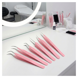 Custom <b>Pink</b> Fiber Tip Eyelash Extension Tweezers <b>Set</b> Professional Precision Lash Tweezers Kit Volume Fan Isolation Tweezers - Product Image 5