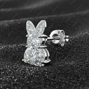 Diamond Bunny Shape <b>Stud</b> Earrings, Adorable Rabbit Ear <b>Studs</b> - Product Image 3