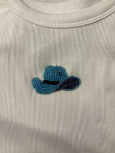 T-shirt décontracté en coton tricoté à manches courtes pour femme, broderie de lapin faite main et perles, col rond, coupe ajustée, collection été - Product Image 3
