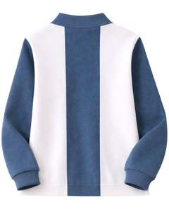 Sudadera Polo Personalizada para Hombre, Azul y Blanca, con Cierre de Cremallera de un Cuarto, Paneles Acanalados, Estilo Casual, Forro Polar, Manga Larga, Ropa Urbana - Product Image 2