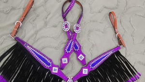 Équipement d'équitation en cuir véritable léger de qualité supérieure, selle anglaise et western saisonnière, design avec franges brillantes, harnais de poitrail - Product Image 5